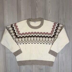 Madewell Women's Fair Isle Markham Pullover‎ Ivory Plush Sweater Size XL Wool
